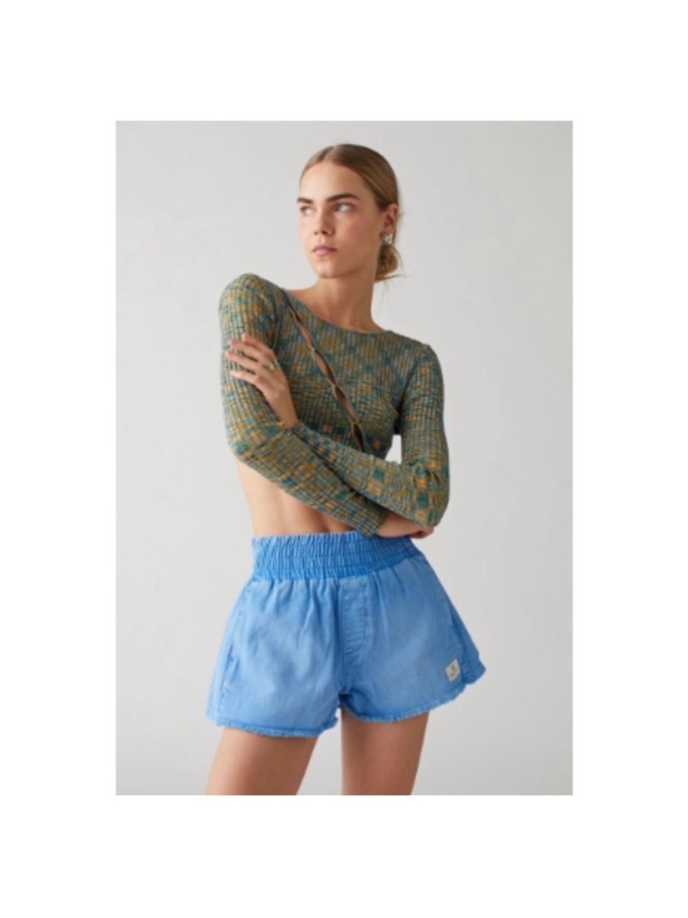 BDG Bright Blue Pull-On Fringe Hem Shorts